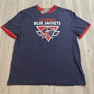 Columbus Blue Jackets Logo Ringer Tee Men’s XL Blue Soft Hockey CBJ NHL New - Picture 1 of 9