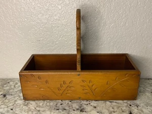 Wooden Divided Tote/Organizer VTG Carved Floral Details - Picture 1 of 6