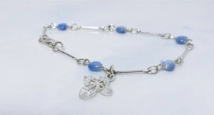 Divinely Elegant Blue Glass (Sapphire) Hearts & Bar Link Silver Plated Bracelet - Picture 1 of 3