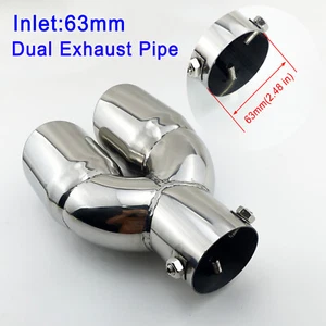 Steel Universal 2.5" 63mm Inlet Tail Pipe Muffler Rear Exhaust Tip Dual Outlet - Picture 1 of 9
