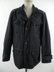 Mens XL Marc Ecko Cut & Sew Wool Gray Black Plaid Military Jacket Deadly Threads - Picture 1 of 22
