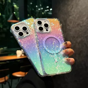 Funda Mag Safe Bling Brillo Iridiscente Translúcida para iPhone 16e 16ProMax 15 14 - Imagen 1 de 9