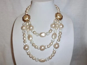 Vintage YSL Yves Saint Laurent 3 strand faux PEARL and CRYSTAL NECKLACE - Picture 1 of 12