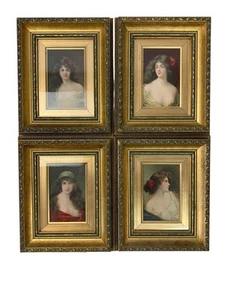 Antiker signierter Angelo Asti Chromo Litho gerahmt Frauen Kunstdruck verzierter Realismus - Bild 1 von 6