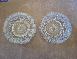 Vintage Pair of Heavy Cut Glass Crystal Cigarette Ashtrays - Picture 1 of 5