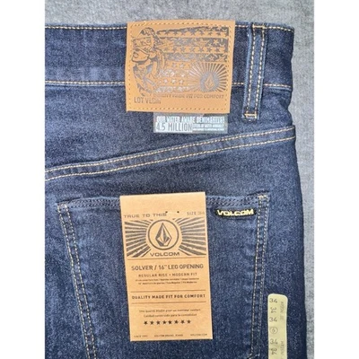 Volcom Mens Solver Modern Straight Stretch Denim Blue Jeans Dark Wash 34x32 NEW - Image 1 of 4