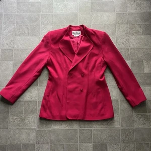 Vintage Oleg Cassini Hot Pink Double Breasted Blazer Jacket 10B Shoulder Pad - Picture 1 of 13