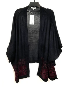 EXTRA TOUCH Womens Size 2X Black Purple Open Front Knit Cardigan Sweater Shawl - Picture 1 of 4