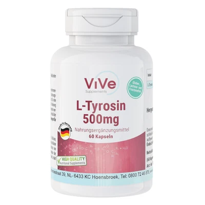 L-Tyrosin 500 mg - 60 Kapseln, proteinogene Aminosäure VEGAN | ViVe Supplements