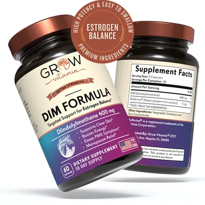 Suplemento DIM (Diindolilmetano) con BioPerine SUMINISTRO DE 60 DÍAS BALANCE DE ESTRÓGENOS Foto 1 de 4