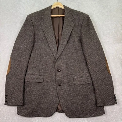 VINTAGE Stafford Mens 44L Brown Tweed Blazer Sport Coat Jacket Elbow Patch EUC - Image 1 of 4