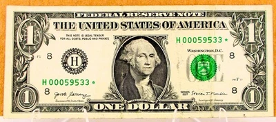 2017 ONE DOLLAR $1.00 bill/note , STAR NOTE*, very collectible, LOW SERIAL # - Image 1 of 3