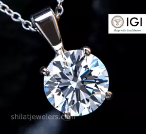 Lab-Created Diamond Pendant Necklace 14K White Gold 1.5Ct Round Cut Cvd - Picture 1 of 9