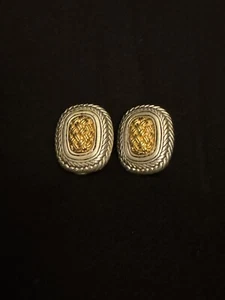 Vintage Premier Design Clip On. Gold And Silver Square Earrings - Picture 1 of 3