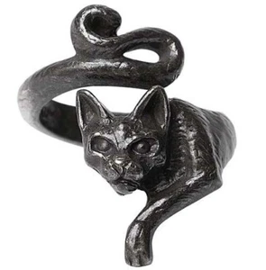 Alchemy Gothic Le Chat Noir Ring Black Kitty Cat Wrap Ring English Pewter R249 - Picture 1 of 2