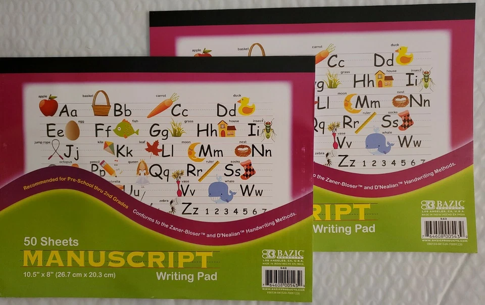 2 Practice Manuscript Hand Writing Pad 2 Books School Printing Alphabet Kids New - Image 1 of 4