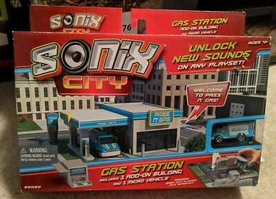 Sonix City Gas Station add -on building and Micro Vehicle NEW HTF - Image 1 of 2