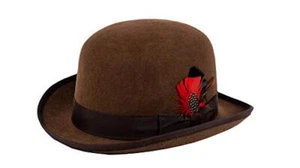 Derby Bowler 100% Wool Felt with Removable Feather Fedora Hat for Men - Picture 1 of 11