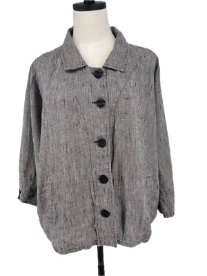 FLAX Women's Linen Black/White Woven Jacket Lagenlook Artsy Large L - Image 1 of 4
