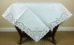 Wedding Fabric Solid White Embroidered Cutwork 33" Embroidery Tablecloth Square - Picture 1 of 8