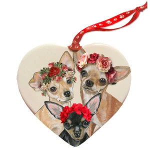 Chihuahua Porcelain Valentine's Day Heart Ornament Double-Sided - Picture 1 of 2