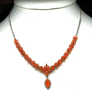 925 Plata de Ley Naranja Ópalo Fuego & Circonita Collar 19" Bañado en Oro Blanco - Imagen 1 de 5