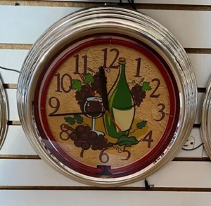 Red Wine Bottle Glass Grapes Italian Restuarant Sign Neon Wall Clock - Picture 1 of 2