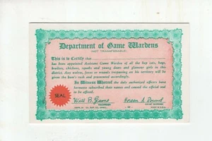 1941 Gag Gift Card "Department of Game Wardens" Exhibit Supply Co Chicago - Picture 1 of 1