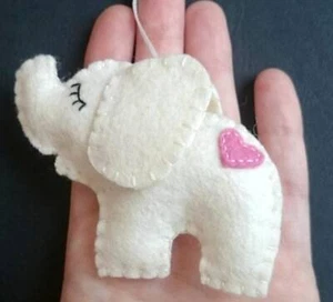 Handmade 4" Cream White Felt Elephant Ornament Hanging Christmas Tree Animal - Picture 1 of 1