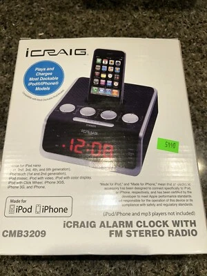 iCraig Black Alarm Clock With FM Radio Plays & Charges Ipod Iphone CMB3209 G03 - Image 1 of 4