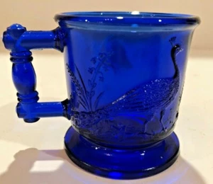 Degenhart Childs mug cup Cobalt Blue with Peacock and Stork Excellent - Picture 1 of 3