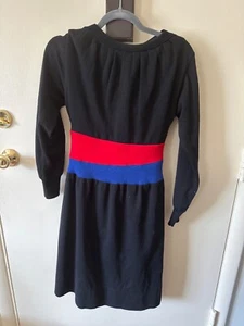 Vintage Ciao Ltd 100% Wool Sweater Dress Size 14 Long Sleeve Midi Black Red Blue - Picture 1 of 8