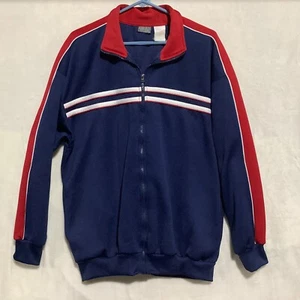Vintage Athletic Works Warmup Track Jacket Sz M Full Zip 90s Fleece Lined Navy - Picture 1 of 7