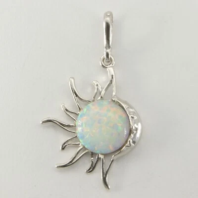 Unique White FIRE OPAL Sun and Moon Pendant - 925 STERLING SILVER #123e - Image 1 of 3