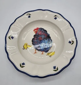 Sur La Table x Jacques Pépin Large Rim Soup Bowl Blue Chickens Rooster Farm - Picture 1 of 6