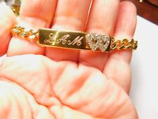 JB Champion Engraved Curb Chain Rhinestone Double Sweet Heart Bracelet Vintage