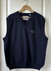 Levi Sweatshirt Vest Mens XL Navy Blue Vintage Sleeveless Grandpa Cabincore Cozy - Picture 1 of 5
