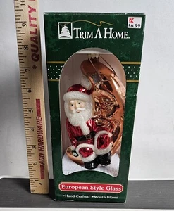 Vintage Christmas European Style Mouth Blown Glass Ornament Santa and Moon - Picture 1 of 6