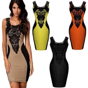 AU Sleeveless Floral Lace Sexy Mini Bodycon Casual Club Wear Evening Party Dress - Picture 1 of 9