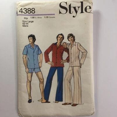 Style 4388 Mens Pyjamas Long Short Classic Retro Buttons New Uncut Pattern - Image 1 of 4