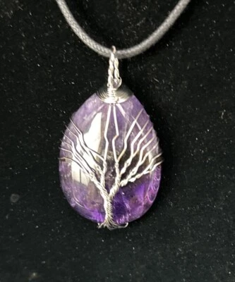 Colgante Amatista con Árbol de la Vida Color Plata Y Cordón Ajustable Foto 1 de 4
