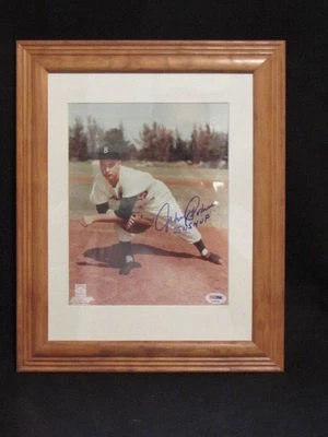 Johnny Podres Autographed 8x10 Photo Inscribed 55 WS MVP in mat & wood frame PSA - Image 1 of 4
