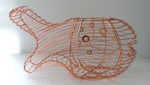 Copper Wire Fish Shape Egg Fruit Planter Basket French Country Chic Vintage Cover
