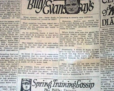 BABE RUTH Signs New York Yankees NYY Baseball Contract SIGNING 1922 Newspaper - Image 1 of 4