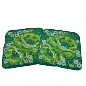 Vintage Fieldcrest Green Floral Cotton 13.5 inch Washcloths Lot Set - Picture 1 of 8