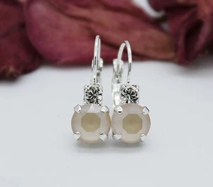 Silver Plated Ivory Cream Leverback Earrings with Swarovski Crystal Element - Picture 1 of 4