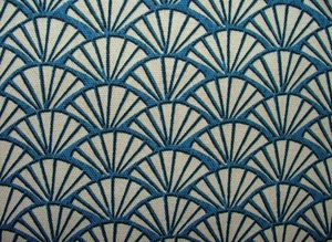 Art Deco Fan Twilight Blue Cotton Curtain Upholstery Cushion Roman Blind Fabric - Picture 1 of 13