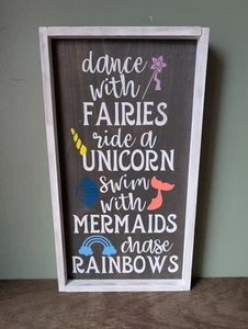 Tanz mit Feen Reitet ein Einhorn Handarbeit Holz Wanddeko Mädchenzimmer - Bild 1 von 7