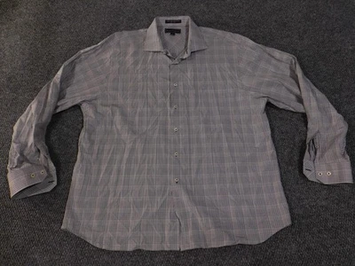 Camisa Paul Fredrick Para Hombres XL Gris Azul A Cuadros Vestido Manga Larga Algodón Foto 1 de 4