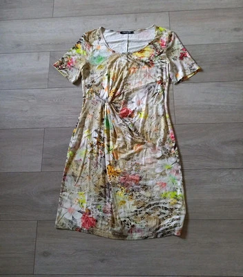 Betty Barclay Cream Floral Stretch Bodycon Dress Twist Side Wiggle Smart UK14 - Image 1 of 4